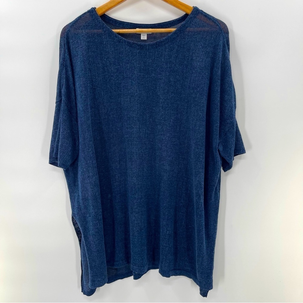 J. Jill Linen Blend Oversized Short Sleeve Navy Blue Tunic Top Size Large P